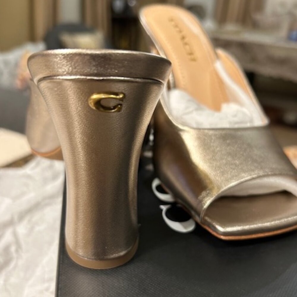 Coach Platinum Champagne Laurence Metallic Smooth Leather Upper Sandal - Picture 4 of 12